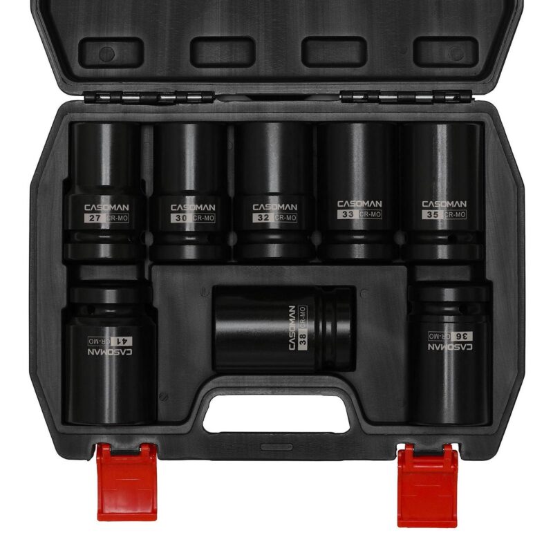 CASOMAN 8 Pieces 1-inch Drive Deep Impact Socket Set, CR-MO, Metric, 6-Point, Heavy Duty Wheel Impact Socket Set - Image 2