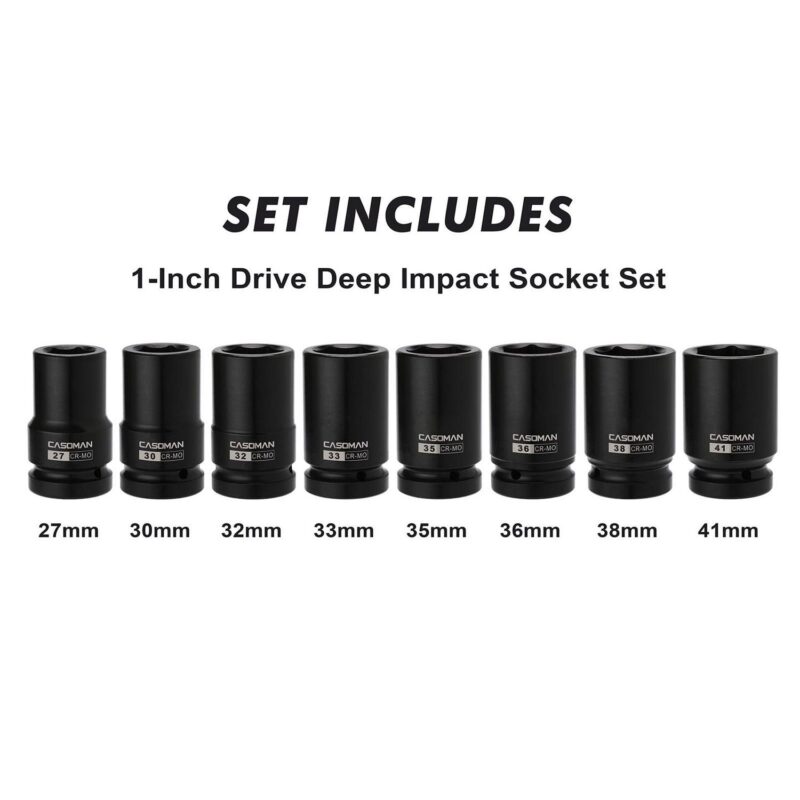 CASOMAN 8 Pieces 1-inch Drive Deep Impact Socket Set, CR-MO, Metric, 6-Point, Heavy Duty Wheel Impact Socket Set - Image 4