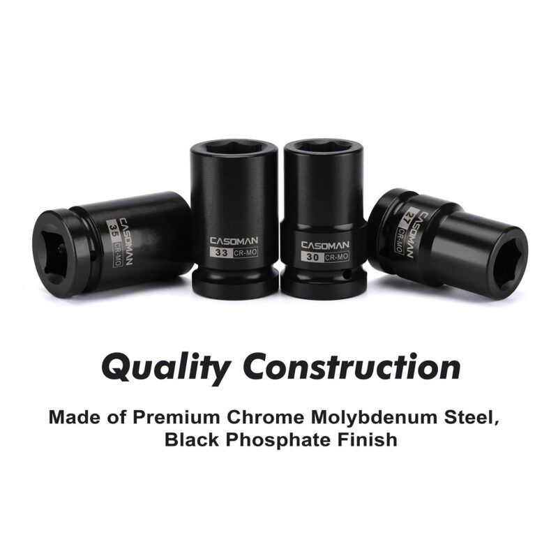 CASOMAN 8 Pieces 1-inch Drive Deep Impact Socket Set, CR-MO, Metric, 6-Point, Heavy Duty Wheel Impact Socket Set - Image 5