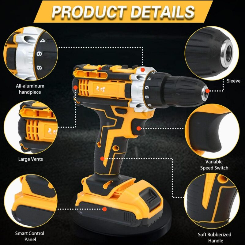 CATGOOD Tool Set with 21V Cordless Drill, Drill Set with 2 Batteries and Charger, 120 PCS Electric Power Drill Impact Drill, Tool Set with Drill for DIY Screwdriver and Drilling - Image 9