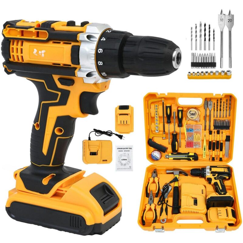 CATGOOD Tool Set with 21V Cordless Drill, Drill Set with 2 Batteries and Charger, 120 PCS Electric Power Drill Impact Drill, Tool Set with Drill for DIY Screwdriver and Drilling