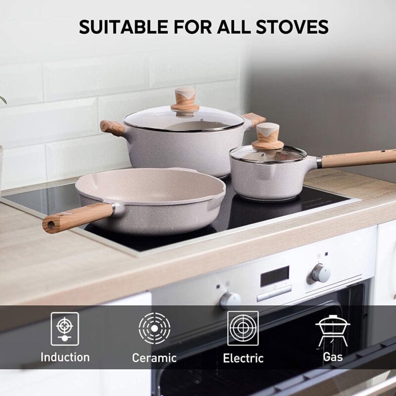 Caannasweis 10 Pieces Pots and Pans Nonstick Cookware Sets Granite Frying Pan Induction Cookware Pot - Image 4