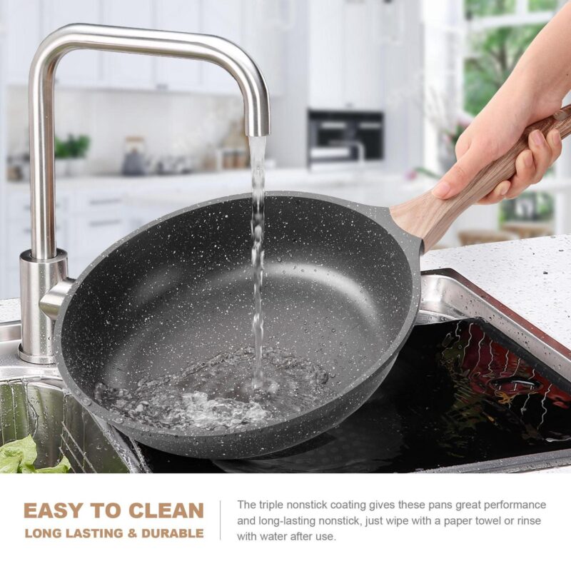 Caannasweis 3 Pieces Nonstick Frying Pan Set Granite Frying Pans and Skillets Aluminum Pan Set Kitchen Cooking Pans - Image 7