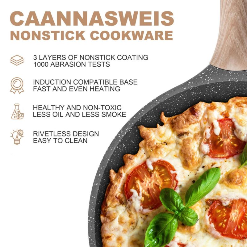 Caannasweis 3 Pieces Nonstick Frying Pan Set Granite Frying Pans and Skillets Aluminum Pan Set Kitchen Cooking Pans - Image 5