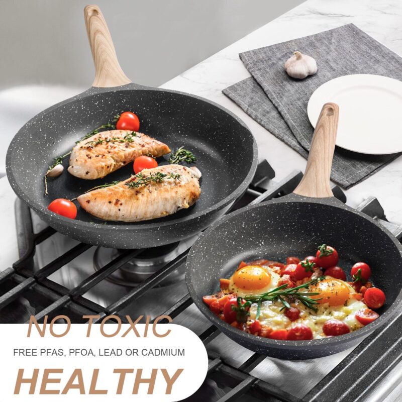 Caannasweis 3 Pieces Nonstick Frying Pan Set Granite Frying Pans and Skillets Aluminum Pan Set Kitchen Cooking Pans - Image 4