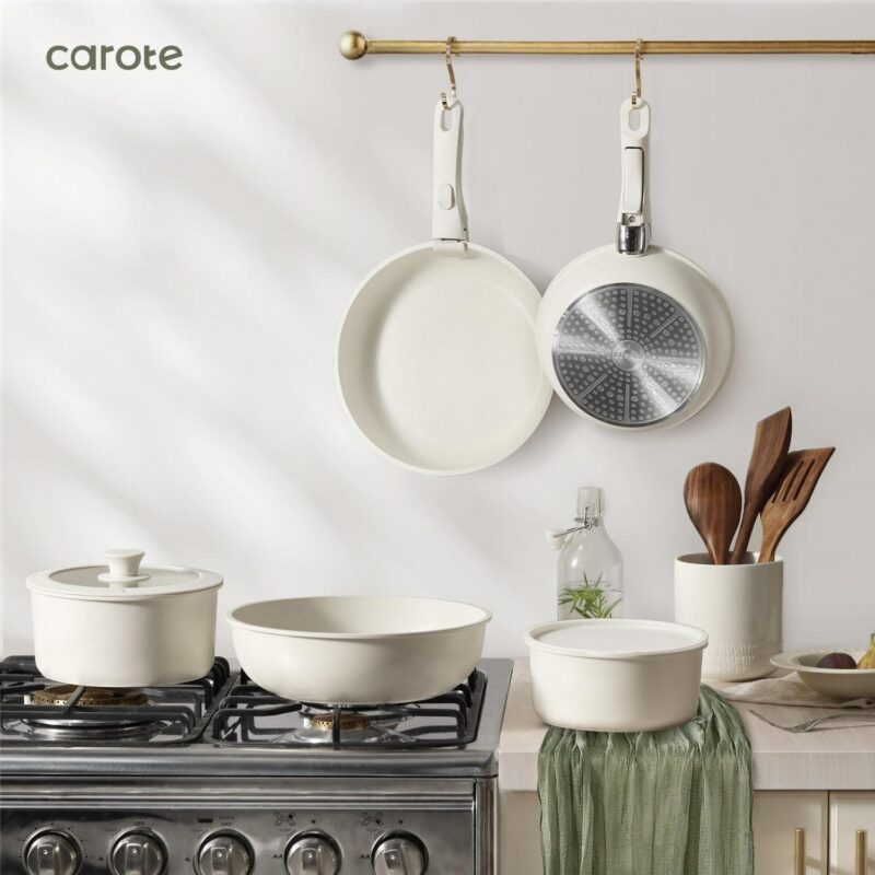 Carote Nonstick Cookware Sets, 17 Pcs Granite Non Stick Pots and Pans Set with Removable Handle - Image 7