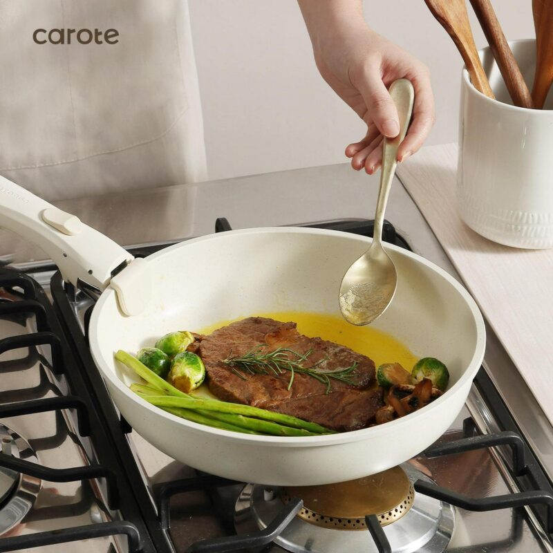 Carote Nonstick Cookware Sets, 17 Pcs Granite Non Stick Pots and Pans Set with Removable Handle - Image 3