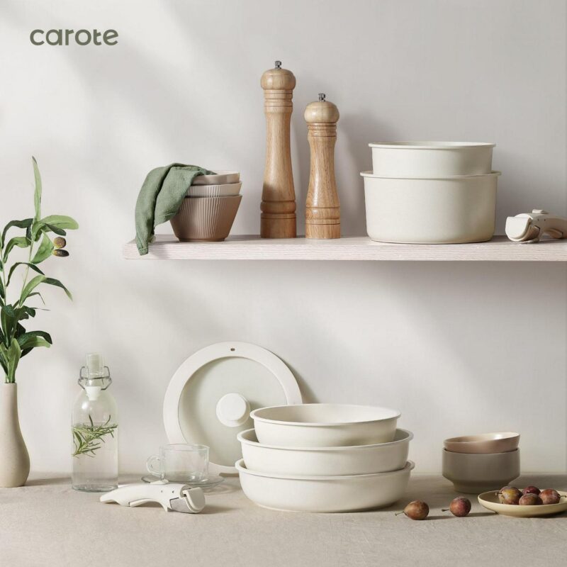 Carote Nonstick Cookware Sets, 17 Pcs Granite Non Stick Pots and Pans Set with Removable Handle - Image 6