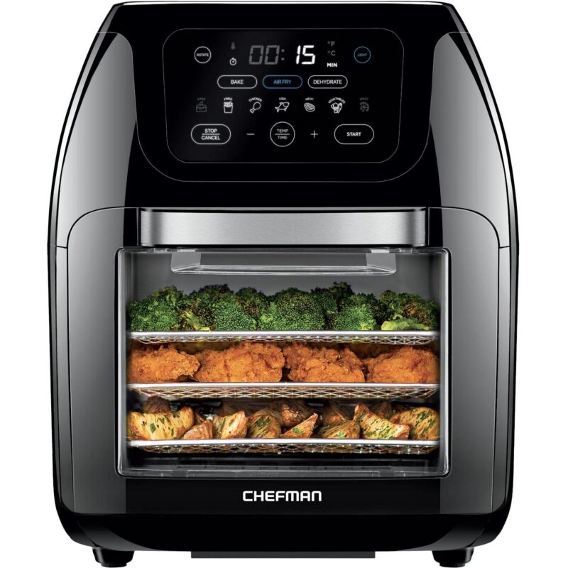 Chefman Multifunctional Digital 10 Qt. Air Fryer+ Rotisserie, Fry, Roast and Bake, 17 Presets - Black, New