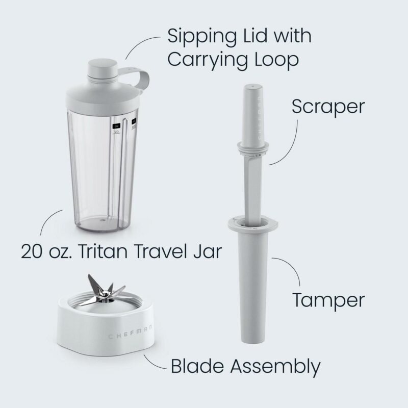Chefman Obliterator 48 oz Power Blender with Ice Crush and Auto-Blend Technology, Travel Jar and Tamper/Scraper Tool Included - Concrete, New - Image 6