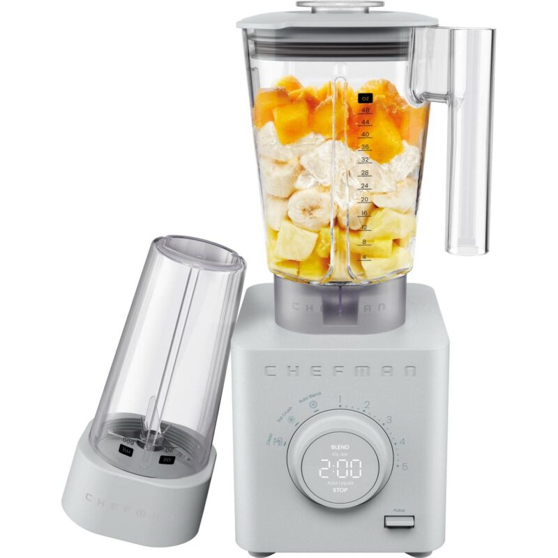 Chefman Obliterator 48 oz Power Blender with Ice Crush and Auto-Blend Technology, Travel Jar and Tamper/Scraper Tool Included - Concrete, New