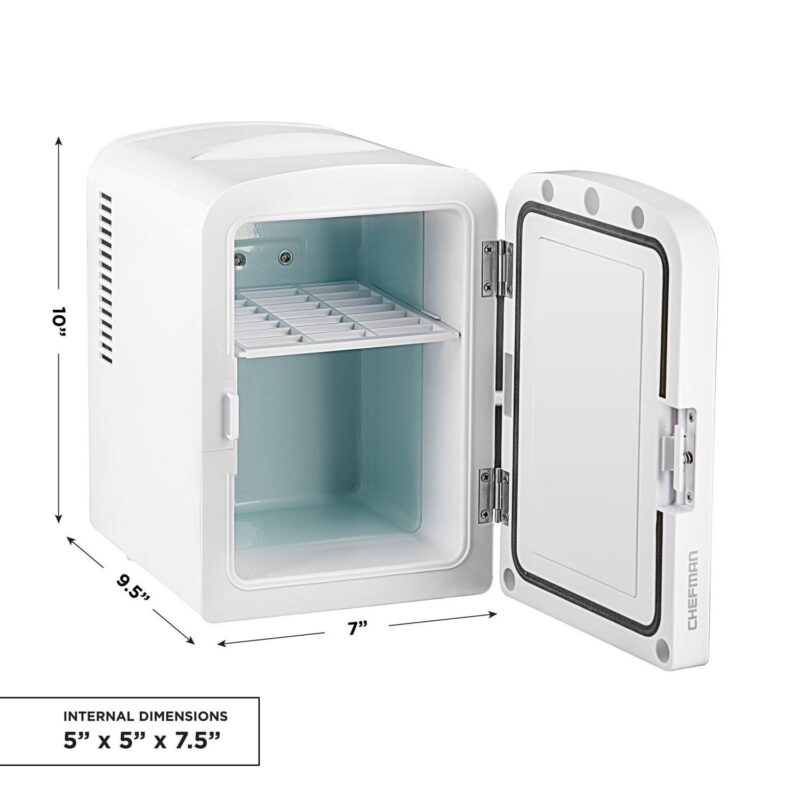 Chefman Portable Mirrored 4L Mini Fridge w/ Heating and Cooling - White, New - Image 7