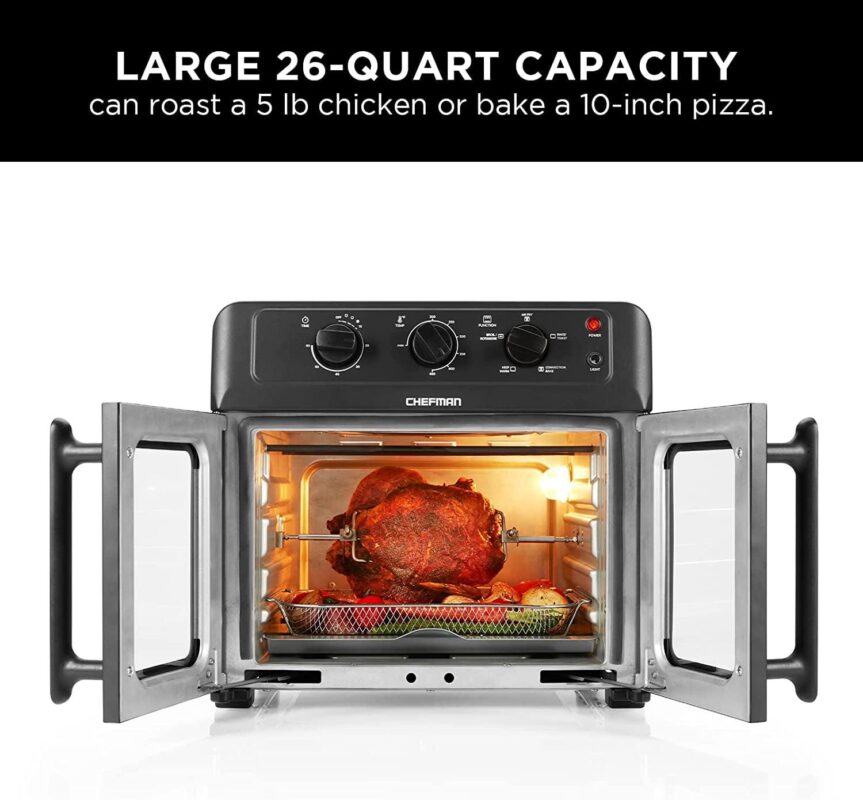 Chefman XL Air Fryer Oven w/ French Doors, 26 Qt Capacity, 5 Functions - Black, New - Image 6