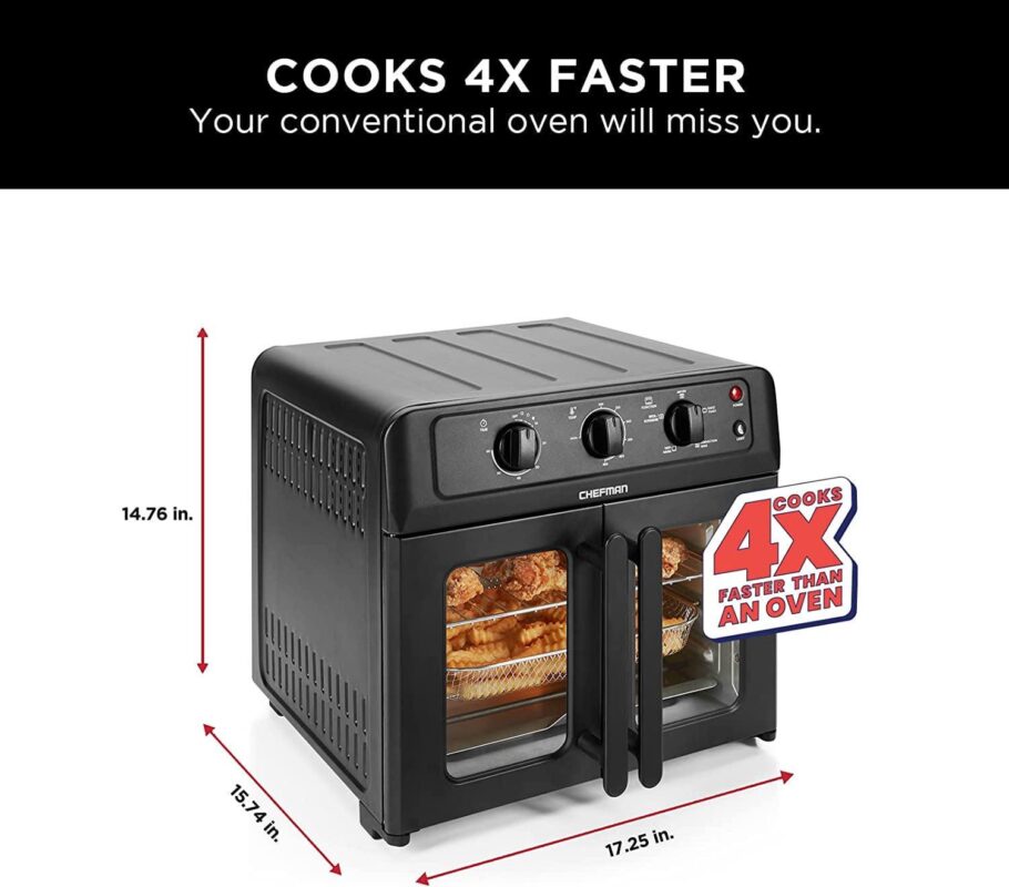 Chefman XL Air Fryer Oven w/ French Doors, 26 Qt Capacity, 5 Functions - Black, New - Image 3