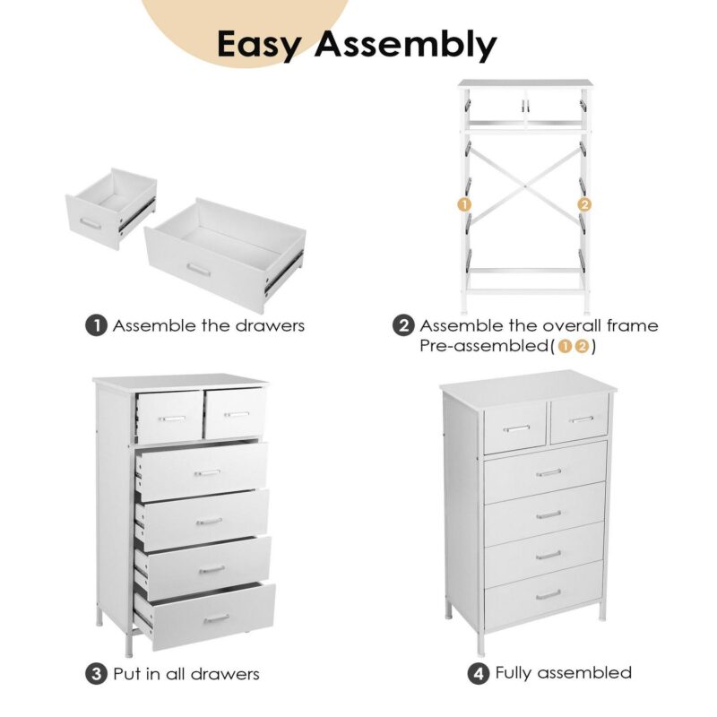 Chest of 6 Drawers, Drawer Dresser storage organizer for Bedroom, Living Room, Hallway, Nursery, Storage Cabinet Wooden Dresser with Steel Frame,White - Image 10