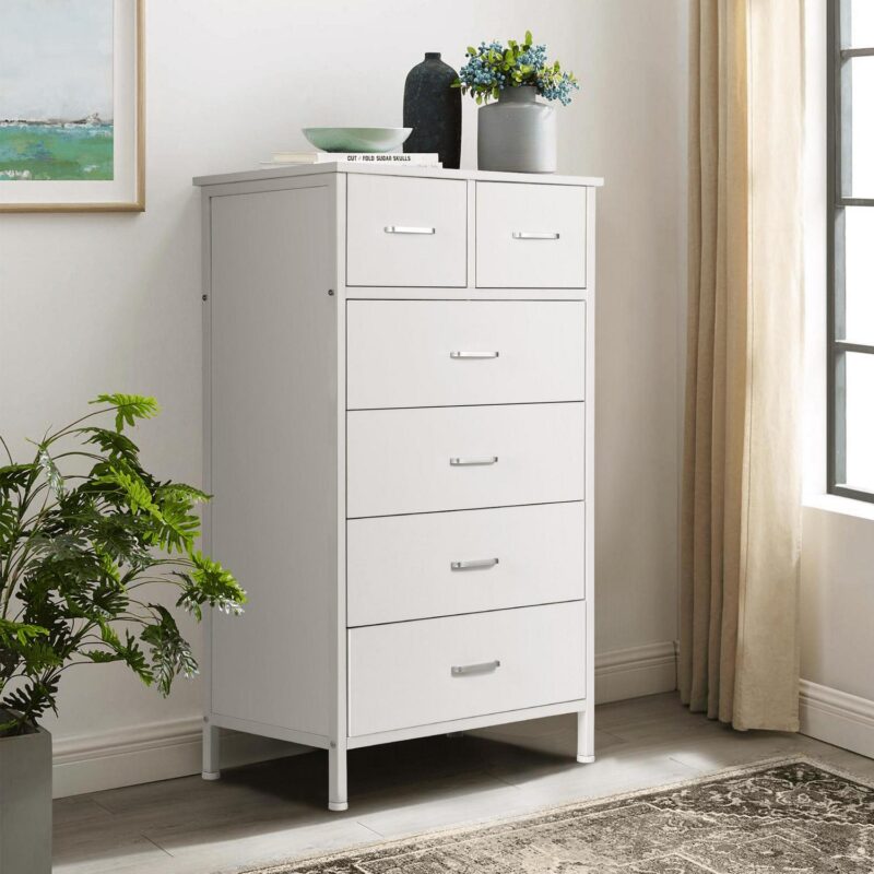 Chest of 6 Drawers, Drawer Dresser storage organizer for Bedroom, Living Room, Hallway, Nursery, Storage Cabinet Wooden Dresser with Steel Frame,White - Image 3