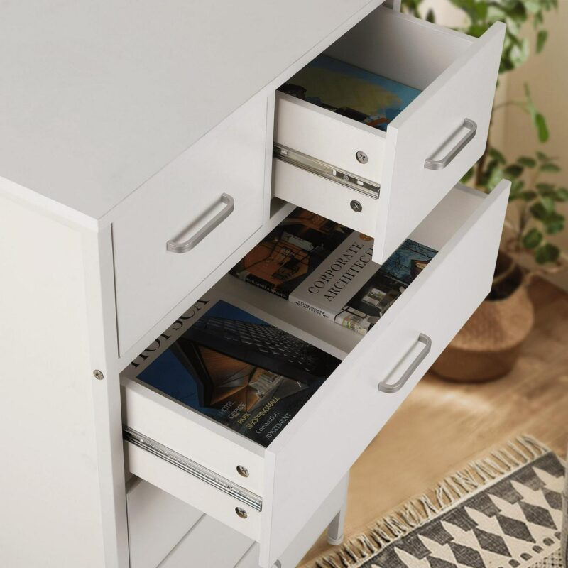 Chest of 6 Drawers, Drawer Dresser storage organizer for Bedroom, Living Room, Hallway, Nursery, Storage Cabinet Wooden Dresser with Steel Frame,White - Image 5