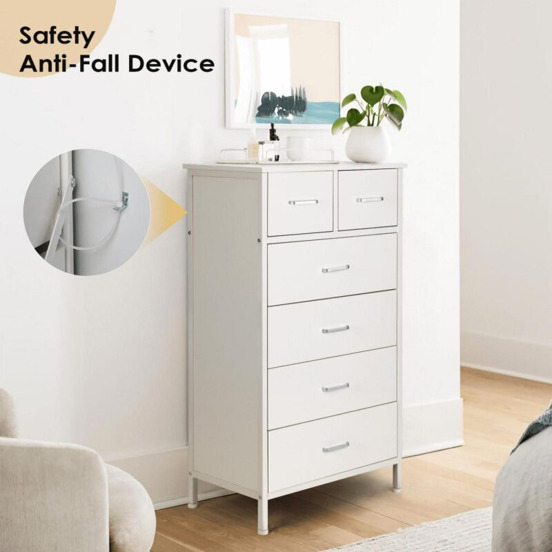 Chest of 6 Drawers, Drawer Dresser storage organizer for Bedroom, Living Room, Hallway, Nursery, Storage Cabinet Wooden Dresser with Steel Frame,White - Image 6