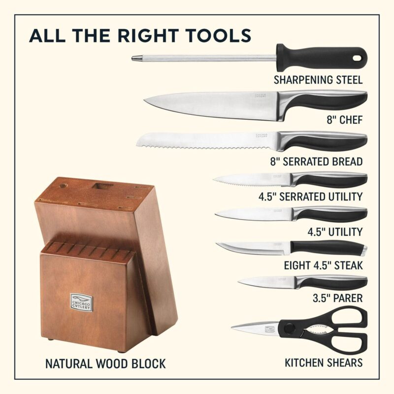 Chicago Cutlery Avondale 16-Piece Kitchen Knife Set with Wood Block - Image 3