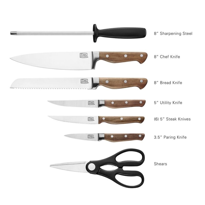 Chicago Cutlery Precision Cut 15-Piece Kitchen Knife Set with Wood Block, Kitchen Shears, and Sharpening Steel - Image 5