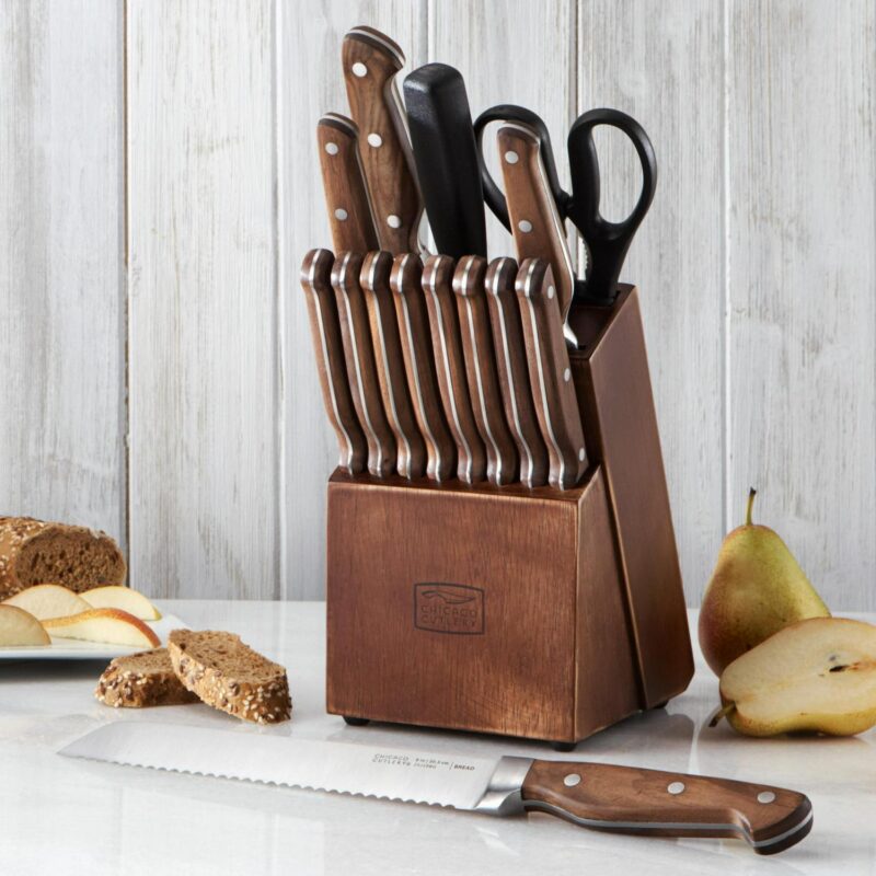 Chicago Cutlery Precision Cut 15-Piece Kitchen Knife Set with Wood Block, Kitchen Shears, and Sharpening Steel - Image 4