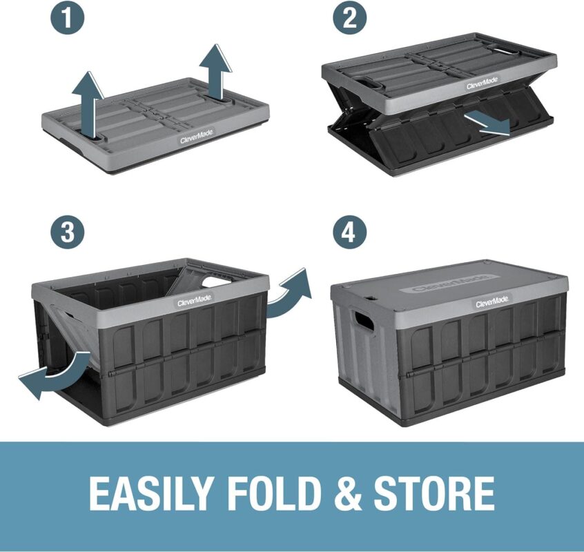 CleverMade 3 Pack Stackable Collapsible Storage Bin with Lids - 16 Gal Stone - Image 6
