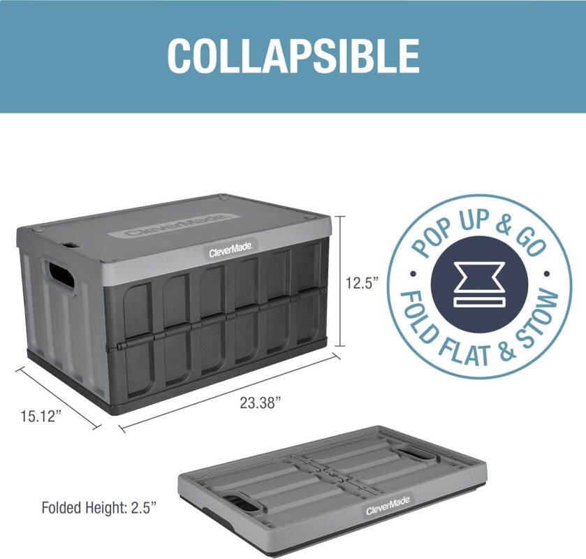 CleverMade 3 Pack Stackable Collapsible Storage Bin with Lids - 16 Gal Stone - Image 2