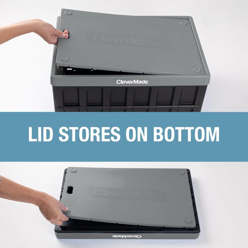 CleverMade 3 Pack Stackable Collapsible Storage Bin with Lids - 16 Gal Stone - Image 7