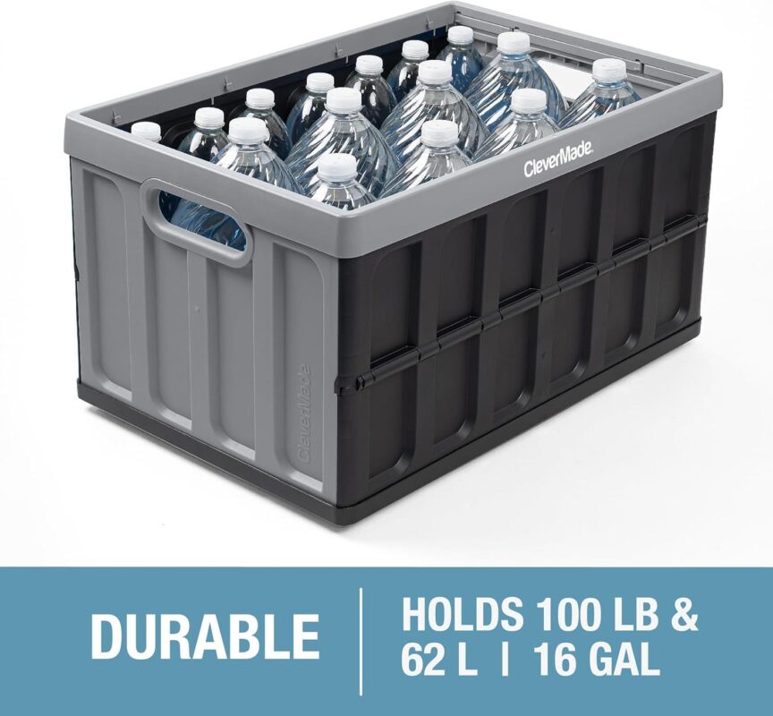 CleverMade 3 Pack Stackable Collapsible Storage Bin with Lids - 16 Gal Stone - Image 8