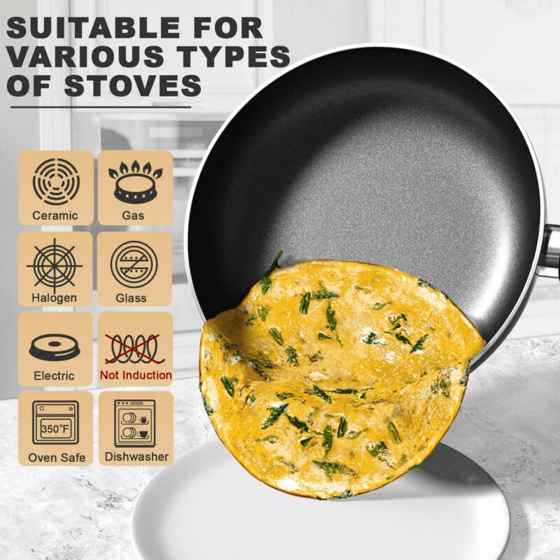 Cook N Home Colorful Pots and Pans Set Non Stick, 10-Piece Small Cookware RV Pots and Pans Set for Camper, Stay Cool Handle, Suitable for the First Apartment, Multicolor - Image 3