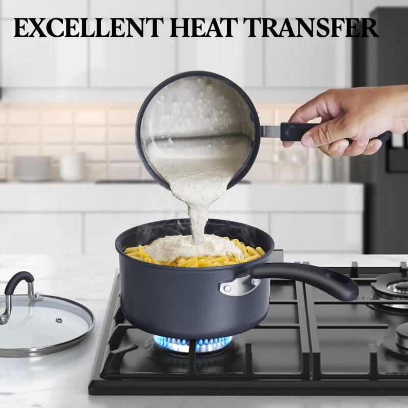 Cook N Home Pots and Pans Set Nonstick Professional Hard Anodized Cookware Sets 12-Piece, Dishwasher Safe with Stay-Cool Handles, Black - Image 5