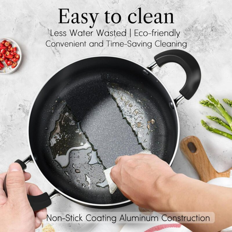 Cook N Home Pots and Pans Nonstick Cooking Set includes Saucepan Frying Pan Kitchen Cookware 15-Piece, Stay Cool Handle, Black - Image 6
