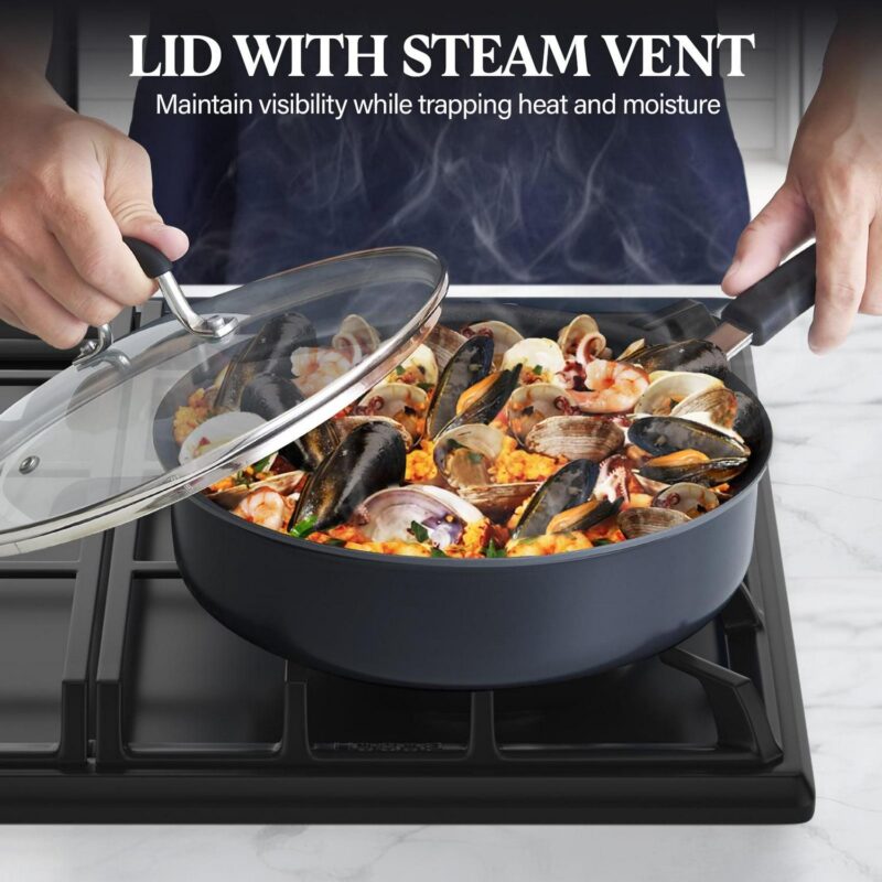 Cook N Home Pots and Pans Set Nonstick Professional Hard Anodized Cookware Sets 12-Piece, Dishwasher Safe with Stay-Cool Handles, Black - Image 7