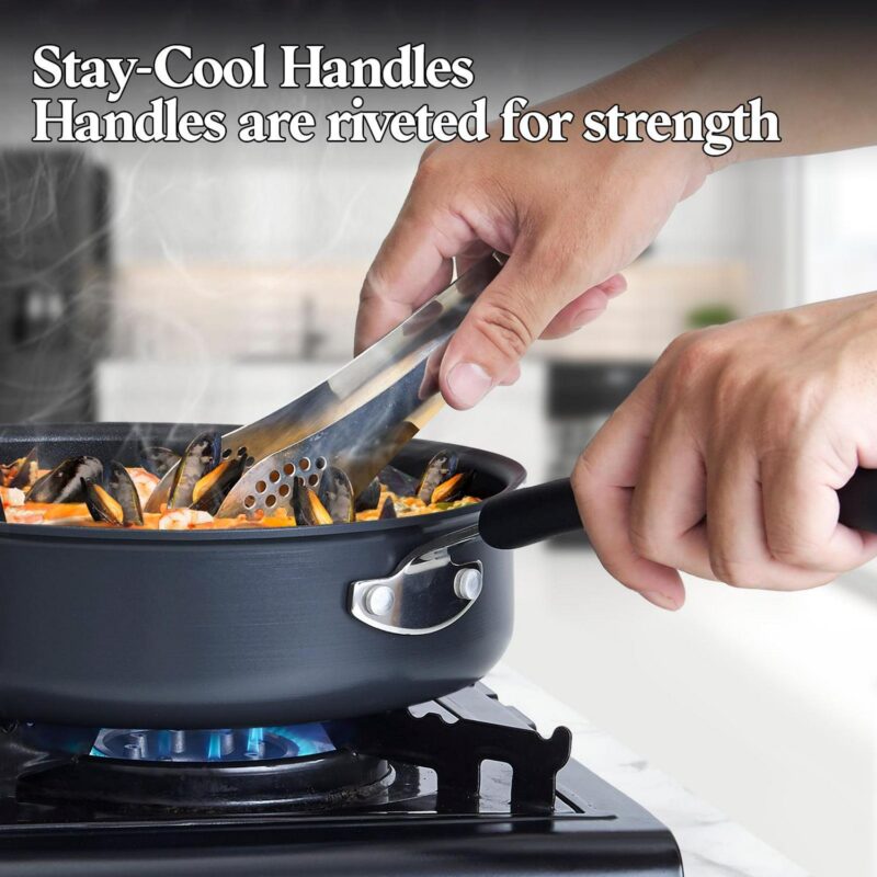 Cook N Home Pots and Pans Set Nonstick Professional Hard Anodized Cookware Sets 12-Piece, Dishwasher Safe with Stay-Cool Handles, Black - Image 9