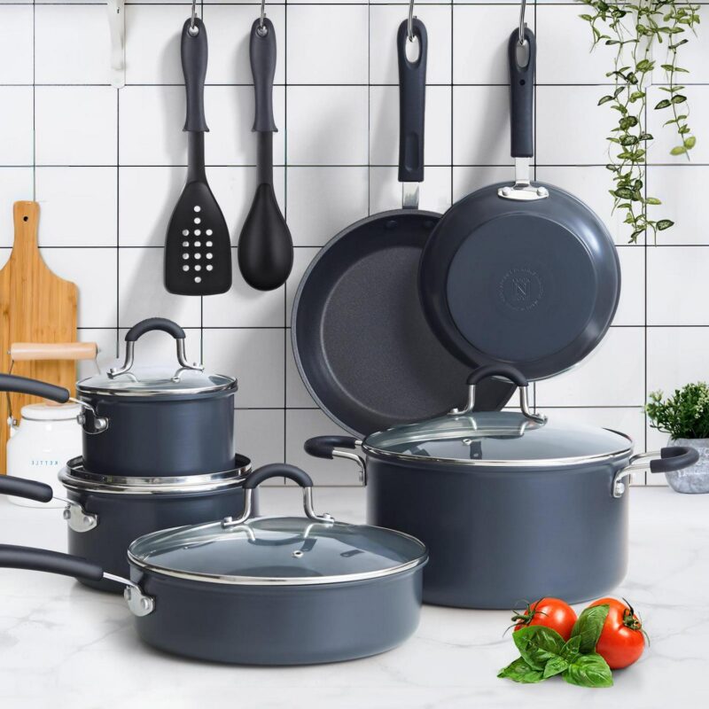 Cook N Home Pots and Pans Set Nonstick Professional Hard Anodized Cookware Sets 12-Piece, Dishwasher Safe with Stay-Cool Handles, Black - Image 3