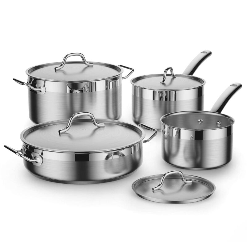 Cooks Standard Kitchen Cookware Sets Stainless Steel, Oven Safe Professional Pots and Pans Include Saucepan, SautA(C) Pan, Stockpot with Lids, 8-Piece, Silver