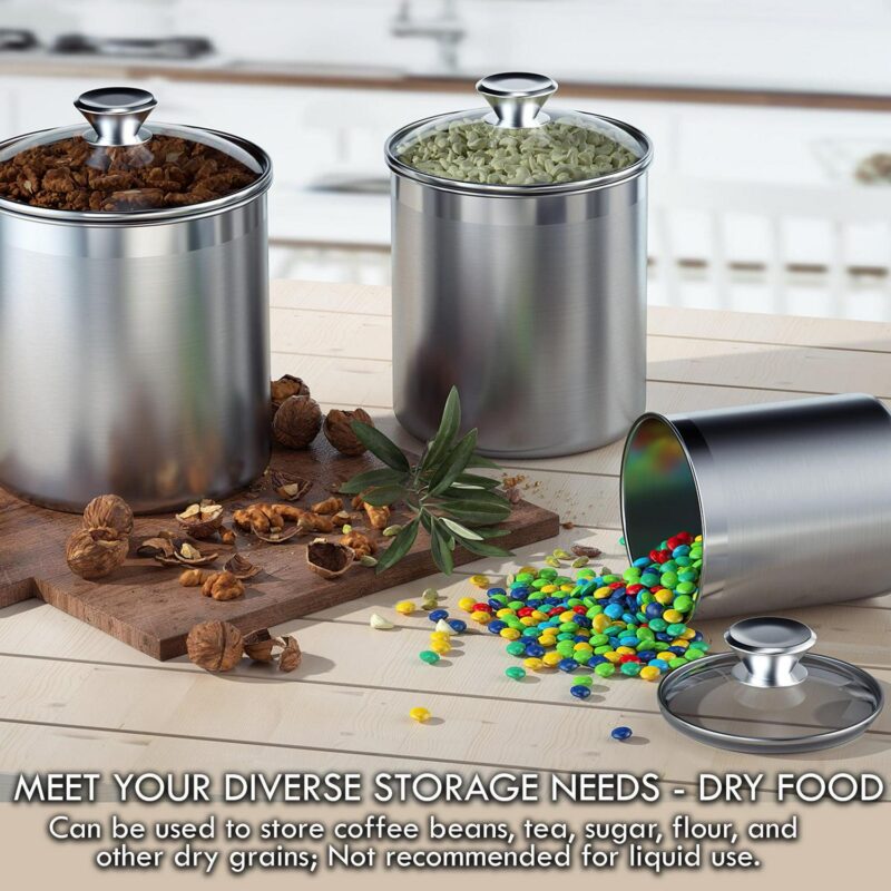 Cooks Standard Stainless Steel Food Jar Storage Canister Set Large 4-Piece, 1.6qt/2.5qt/3.5qt /5qt Airtight Containers with Glass Lid for Tea Coffee Sugar Flour Pantry Kitchen Counter - Image 5