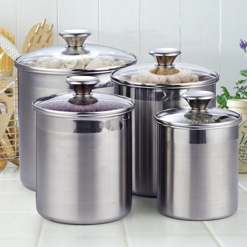 Cooks Standard Stainless Steel Food Jar Storage Canister Set Large 4-Piece, 1.6qt/2.5qt/3.5qt /5qt Airtight Containers with Glass Lid for Tea Coffee Sugar Flour Pantry Kitchen Counter - Image 9
