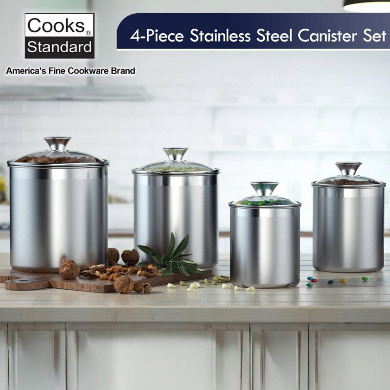 Cooks Standard Stainless Steel Food Jar Storage Canister Set Large 4-Piece, 1.6qt/2.5qt/3.5qt /5qt Airtight Containers with Glass Lid for Tea Coffee Sugar Flour Pantry Kitchen Counter - Image 7