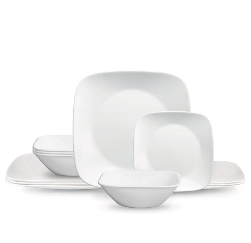 CorelleA - Classic, Pure White Square 12-Piece Dinnerware Set