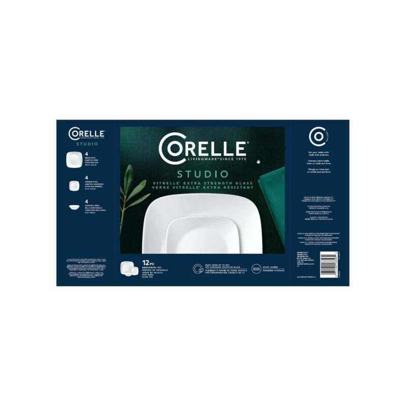 CorelleA - Classic, Pure White Square 12-Piece Dinnerware Set - Image 9