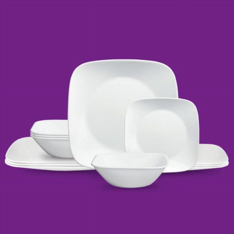 CorelleA - Classic, Pure White Square 12-Piece Dinnerware Set - Image 2