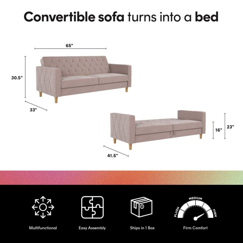 CosmoLiving Liberty Futon with Storage, Blush Velvet - Image 11