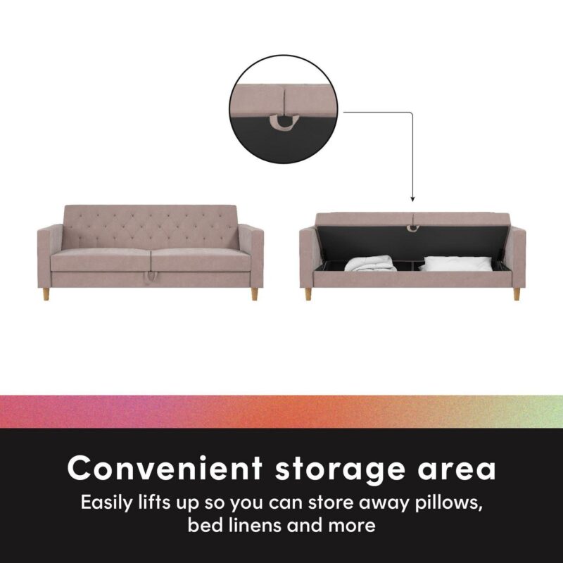 CosmoLiving Liberty Futon with Storage, Blush Velvet - Image 10