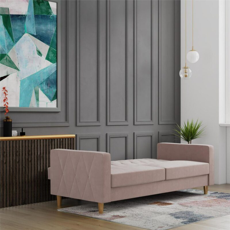 CosmoLiving Liberty Futon with Storage, Blush Velvet - Image 4