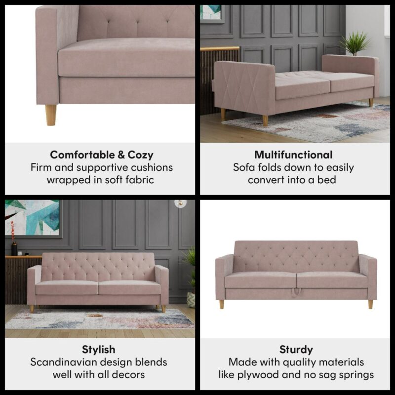 CosmoLiving Liberty Futon with Storage, Blush Velvet - Image 9