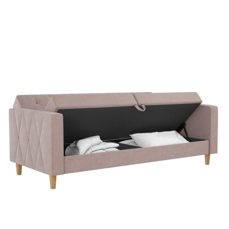 CosmoLiving Liberty Futon with Storage, Blush Velvet - Image 25