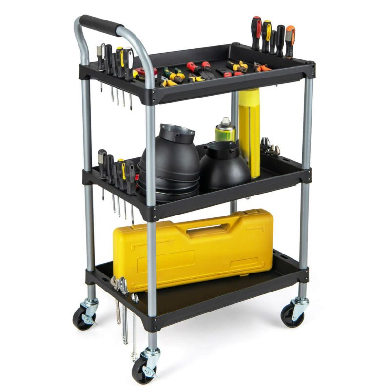 Costway 3 Layer Utility Rolling Tool Cart with Lockable Universal Wheels Ergonomic Handle - Image 10