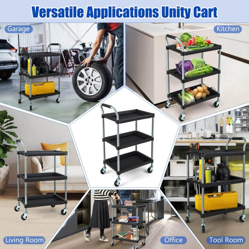 Costway 3 Layer Utility Rolling Tool Cart with Lockable Universal Wheels Ergonomic Handle - Image 6