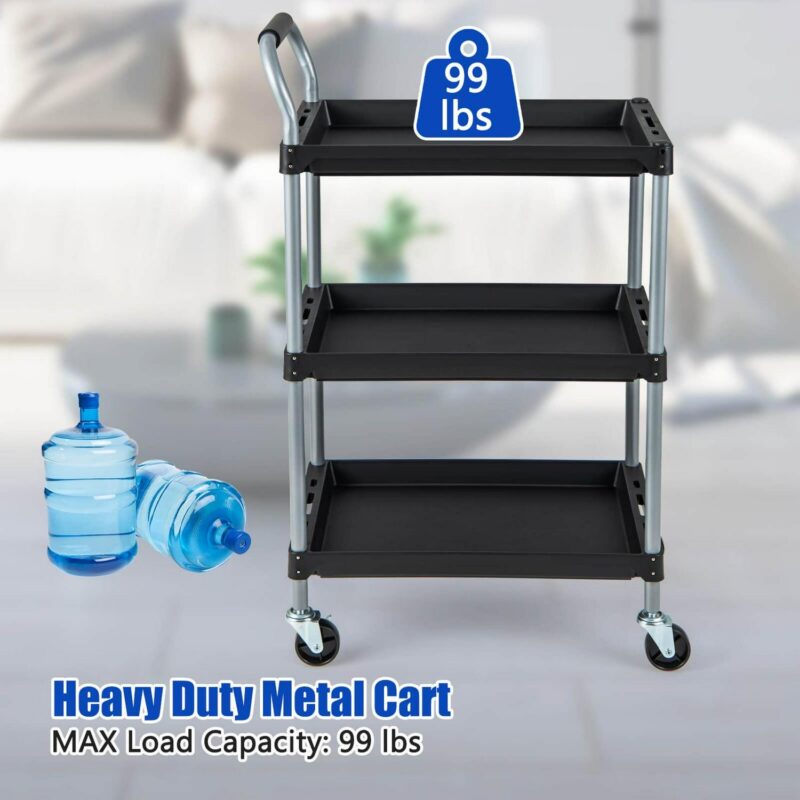 Costway 3 Layer Utility Rolling Tool Cart with Lockable Universal Wheels Ergonomic Handle - Image 9